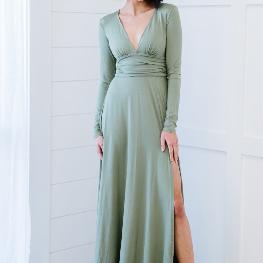 Dress Day Olive Khaki Long Sleeve Maxi Dress